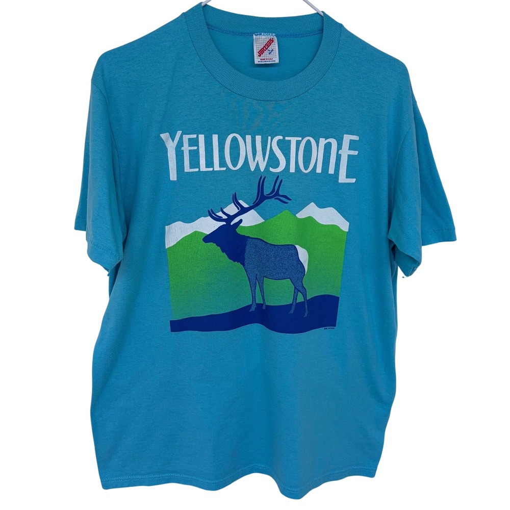 Vintage Yellowstone‎ National Park Nature Graphic T Shirt Lg Blue Single Stitch